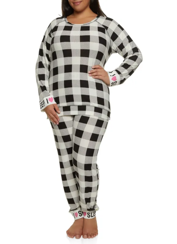 Plus Size Buffalo Plaid Graphic Cuff Holiday Pajama Top and Pants made by Rainbow