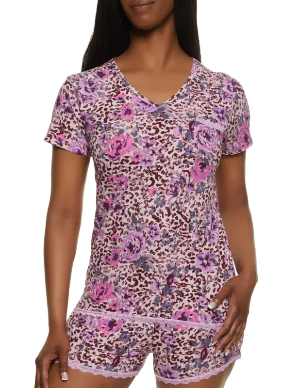 Animal Floral Print Pajama Top and Shorts sold by Rainbow