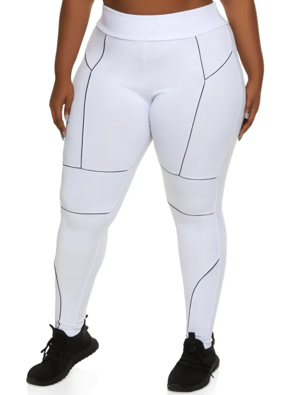Plus Size High Waist Contrast Piping Leggings sold by Rainbow