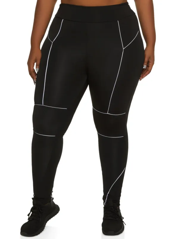 Plus Size High Waist Contrast Piping Leggings sold by Rainbow