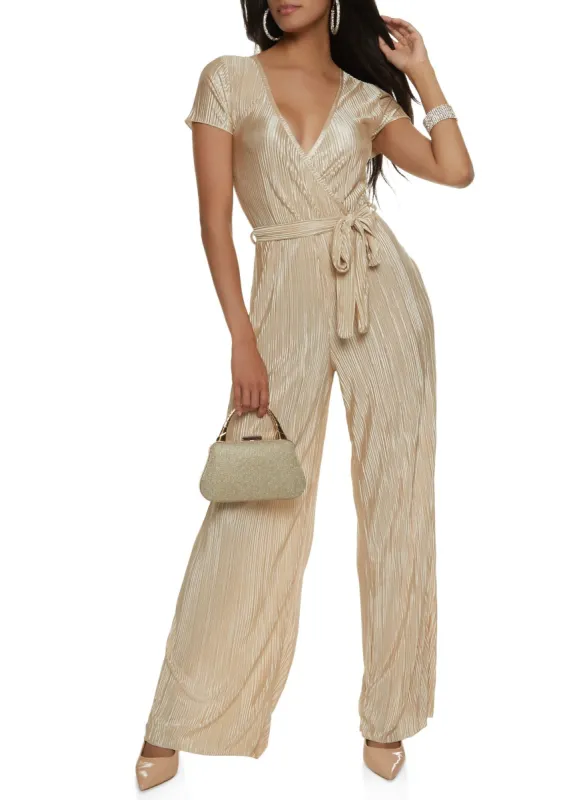 Plisse Tie Waist Wrap Jumpsuit sold by Rainbow