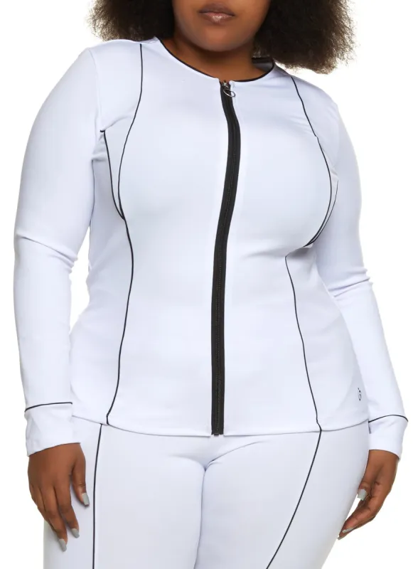 Plus Size Contrast Piping Zip Up Track Jacket sold by Rainbow