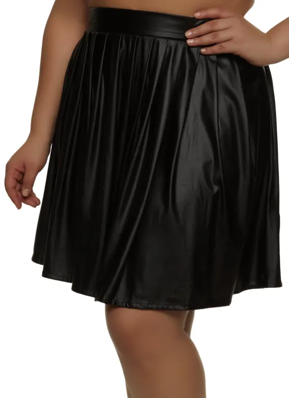 Plus Size Faux Leather Skater Skirt sold by Rainbow