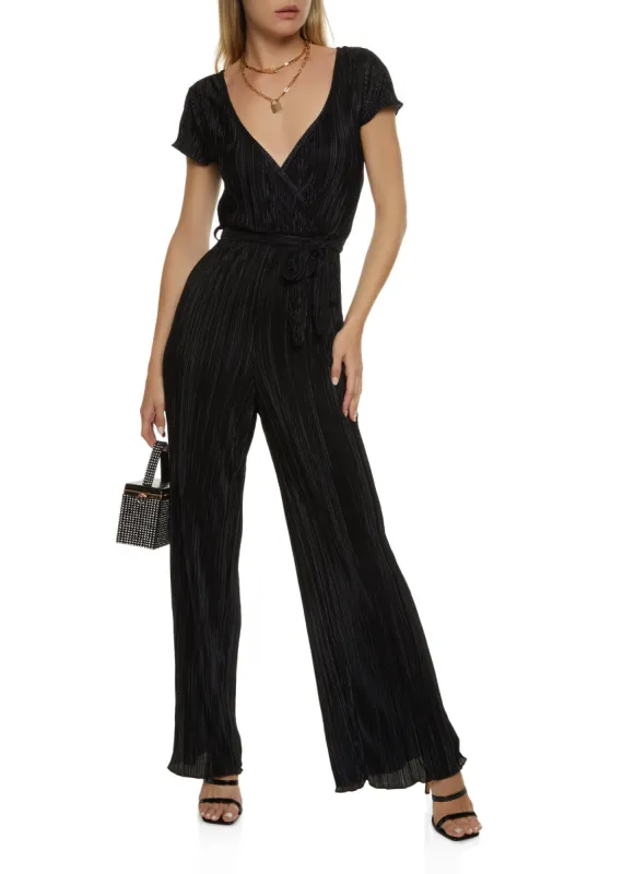 Plisse Tie Waist Wrap Jumpsuit sold by Rainbow