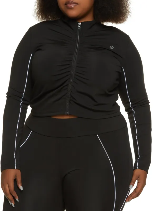 Plus Size Solid Ruched Zip Front Track Jacket sold by Rainbow
