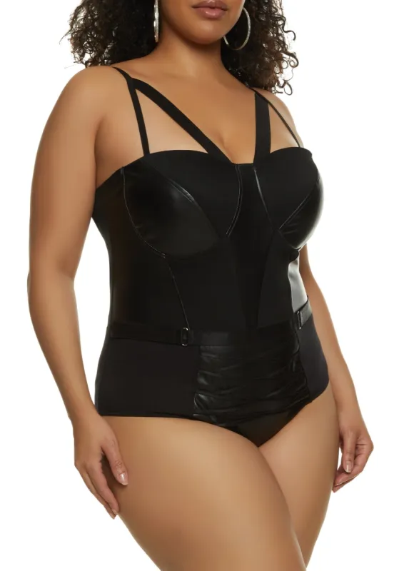Plus Size Corset Detail Caged Bodysuit sold by Rainbow