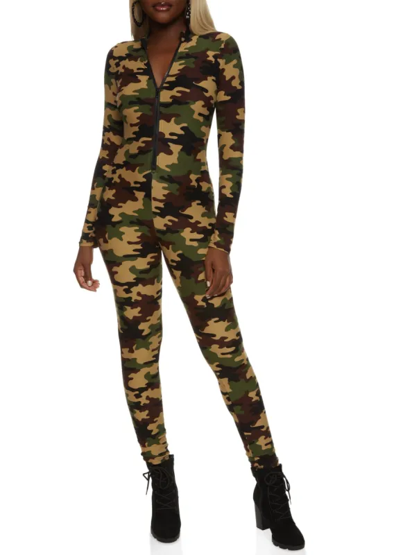 Camo Zip Neck Jumpsuit sold by Rainbow