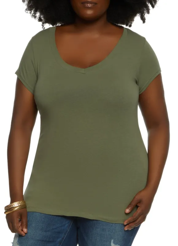 Plus Size Solid V Neck Tee sold by Rainbow