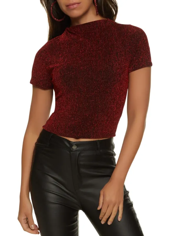 Lurex Short Sleeve High Neck Top sold by Rainbow