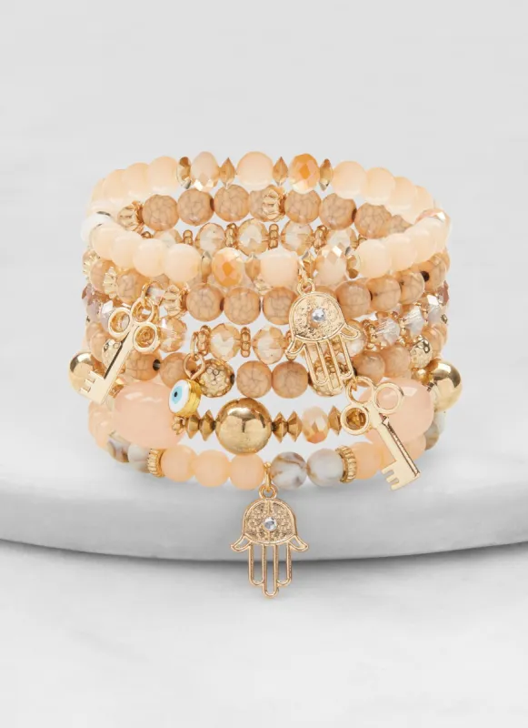 Set of 6 Charm Beaded Stretch Bracelets sold by Rainbow