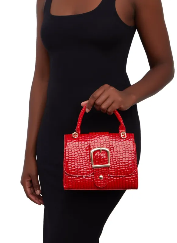 Faux Croc Buckle Detail Handbag sold by Rainbow