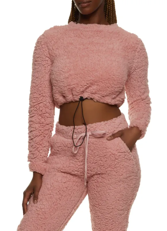 Sherpa Toggle Drawstring Hem Cropped Sweatshirt sold by Rainbow