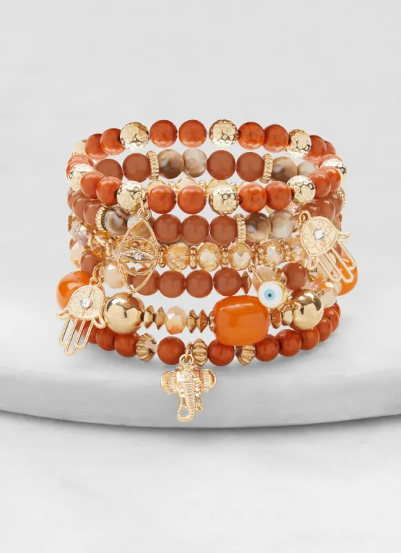 Set of 6 Charm Beaded Stretch Bracelets sold by Rainbow
