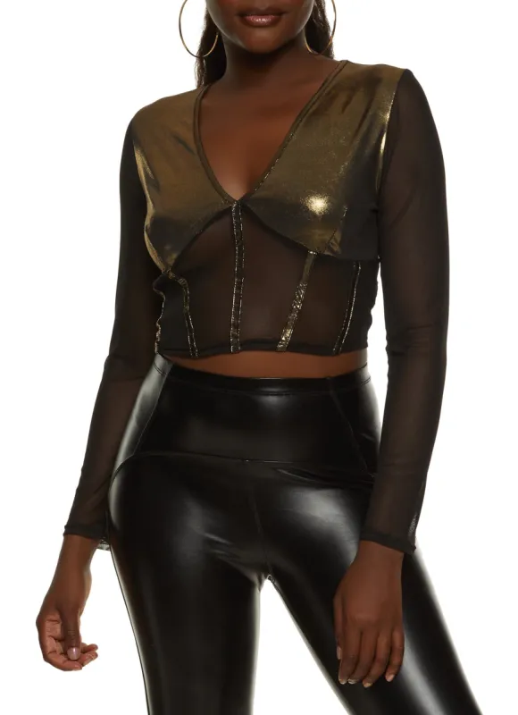 Foiled Mesh Detail Bustier Top sold by Rainbow