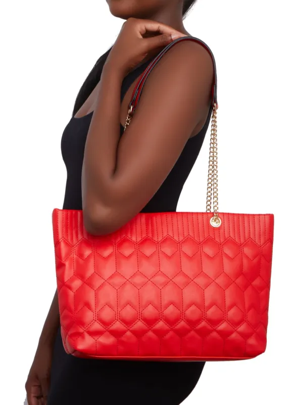 Faux Leather Quilted Chain Strap Tote Bag sold by Rainbow