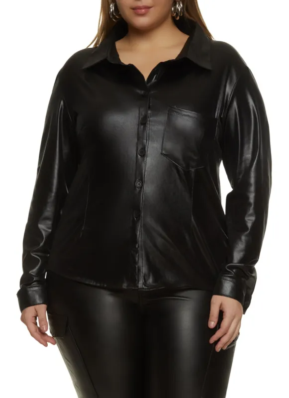 Plus Size Spandex Button Front Long Sleeve Shirt sold by Rainbow