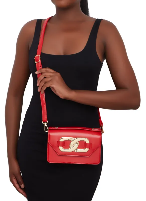 Faux Leather Chain Link Rectangle Crossbody Bag sold by Rainbow