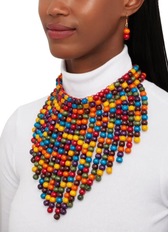 Rainbow Beaded Fringe Necklace and Drop Earrings sold by Rainbow