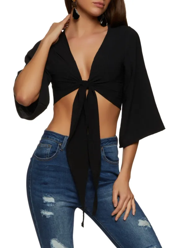 Bell Sleeve Tie Front Blouse sold by Rainbow