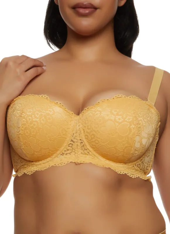 Plus Size Scalloped Solid Floral Lace Balconette Bra | Converts to Strapless sold by Rainbow