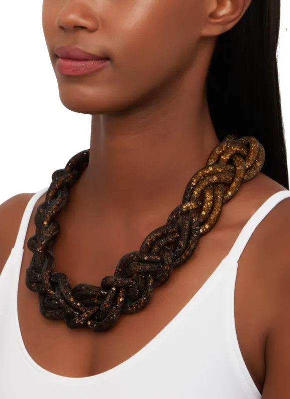 Caged Rhinestone Braided Necklace sold by Rainbow