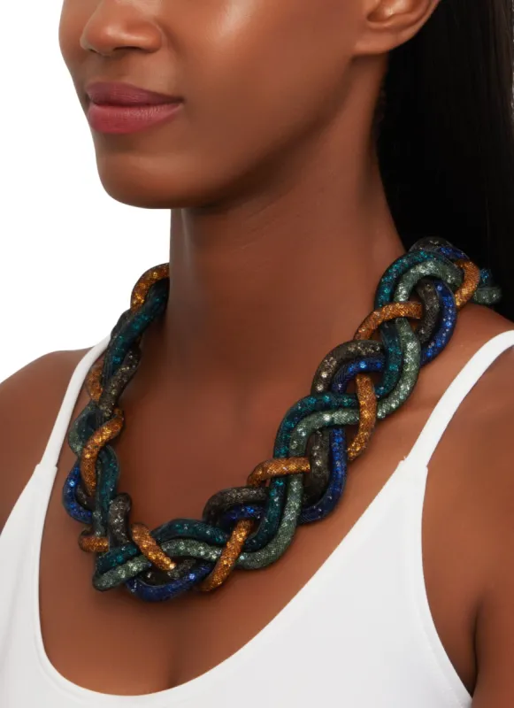 Caged Rhinestone Braided Necklace sold by Rainbow