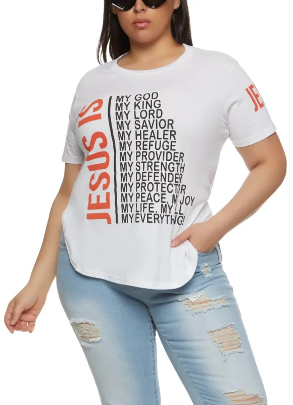 Plus Size Jesus Is Short Sleeve Graphic Tee sold by Rainbow