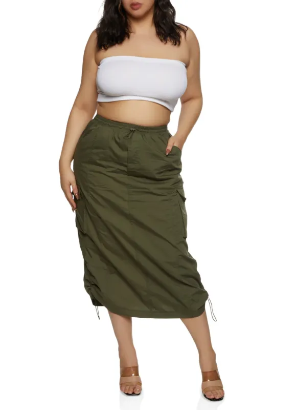 Plus Size Toggle Drawstring Utility Maxi Skirt sold by Rainbow