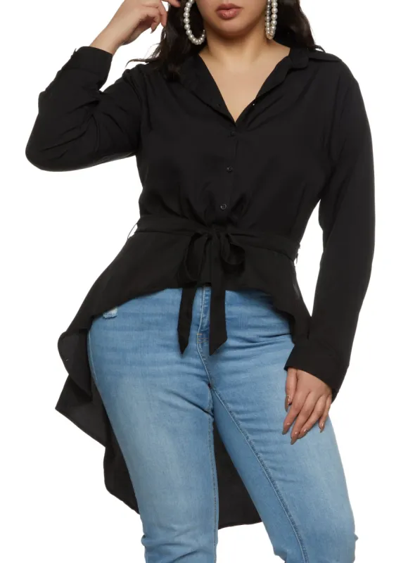 Plus Size Button Front High Low Hem Shirt sold by Rainbow