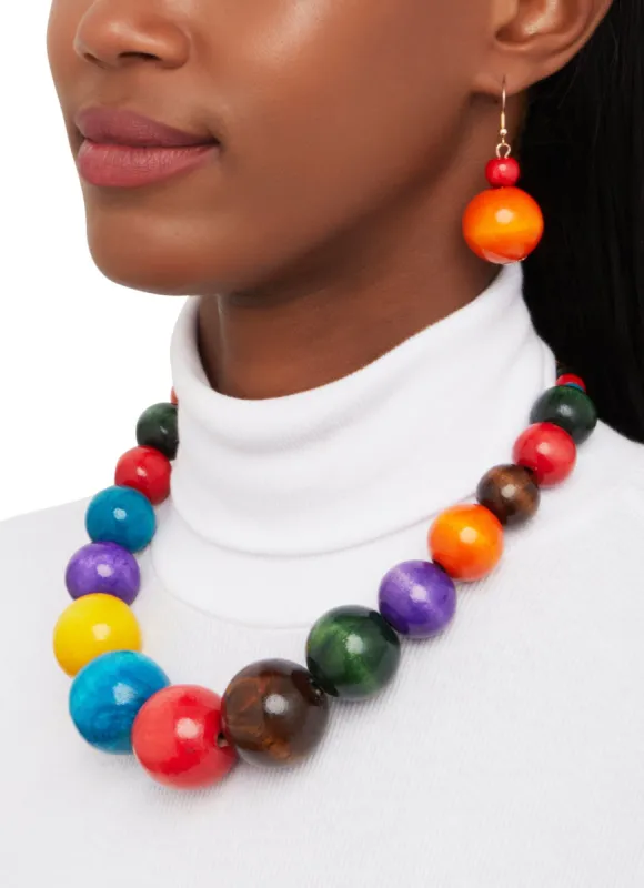 Wooden Beaded Necklace and Drop Earrings sold by Rainbow