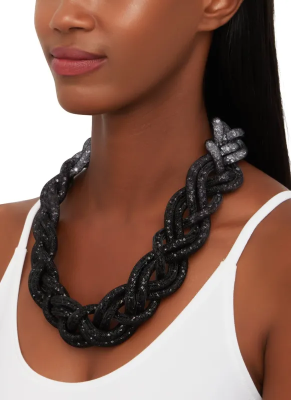 Caged Rhinestone Braided Necklace sold by Rainbow