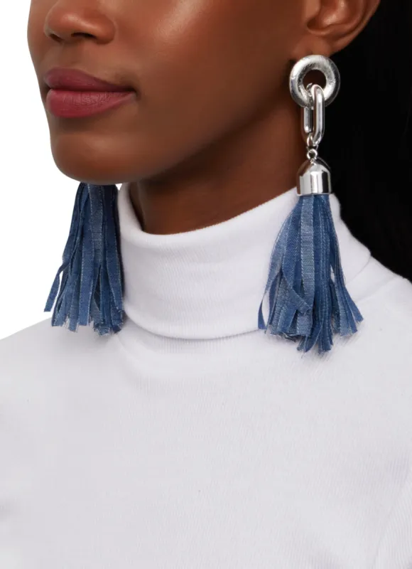 Denim Fringe Tassel Earrings sold by Rainbow