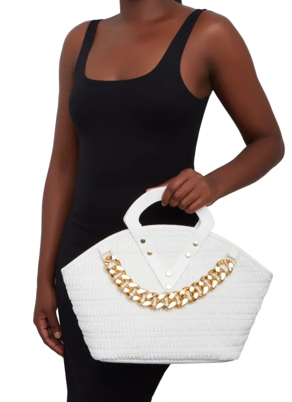Textured Faux Leather Chain Link Handbag sold by Rainbow