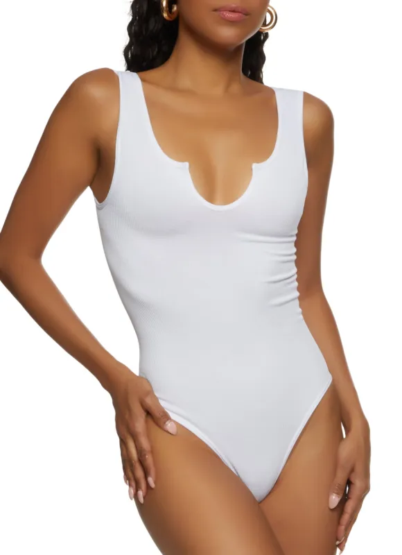Ribbed Knit Seamless Notch Neck Bodysuit sold by Rainbow