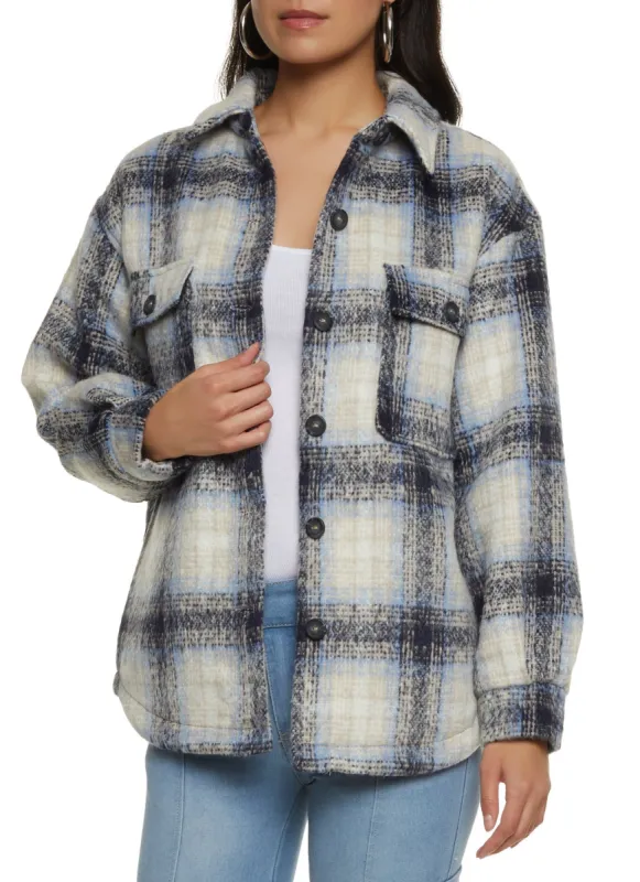 Plaid Button Pocket Shacket sold by Rainbow