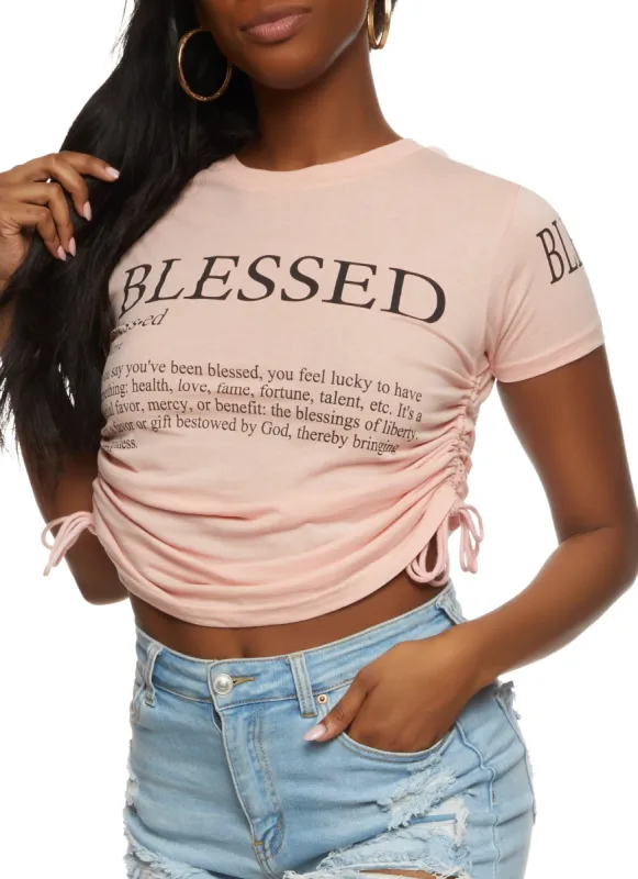 Blessed Ruched Graphic Crop Top sold by Rainbow