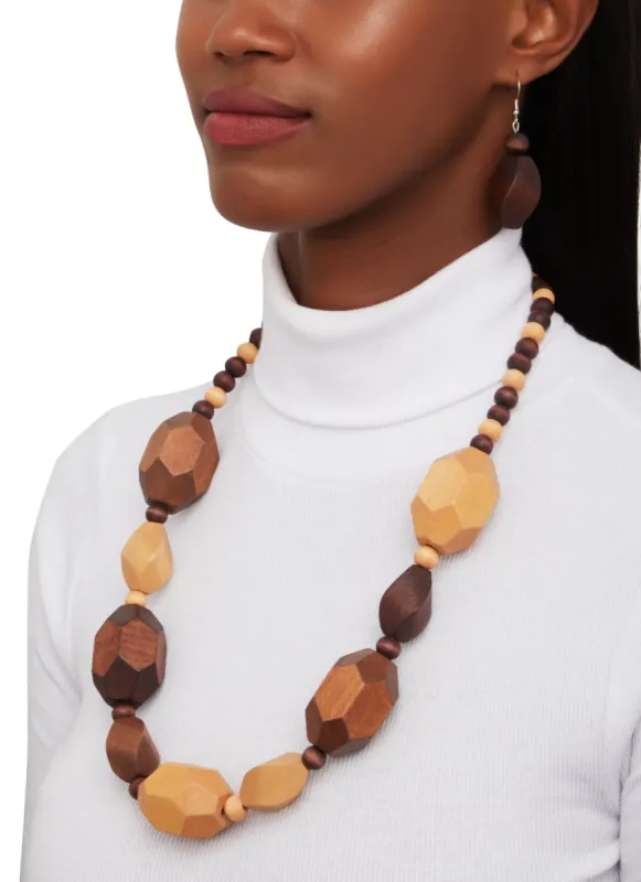 Chunky Wooden Necklace and Drop Earrings sold by Rainbow