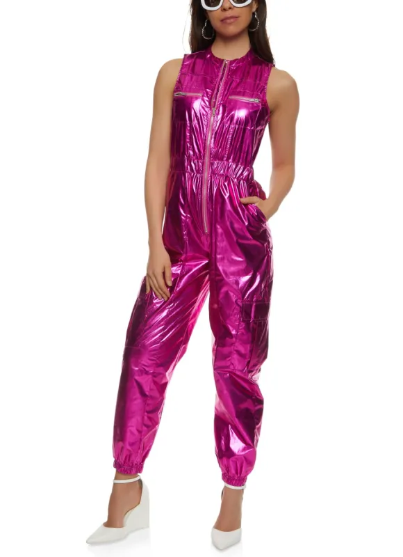 Metallic Foil Cargo Pocket Jumpsuit sold by Rainbow