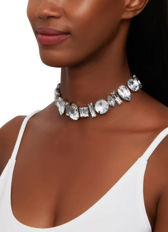 Rhinestone Gemstone Choker Necklace sold by Rainbow
