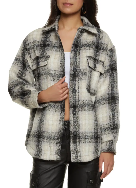 Plaid Button Pocket Shacket sold by Rainbow