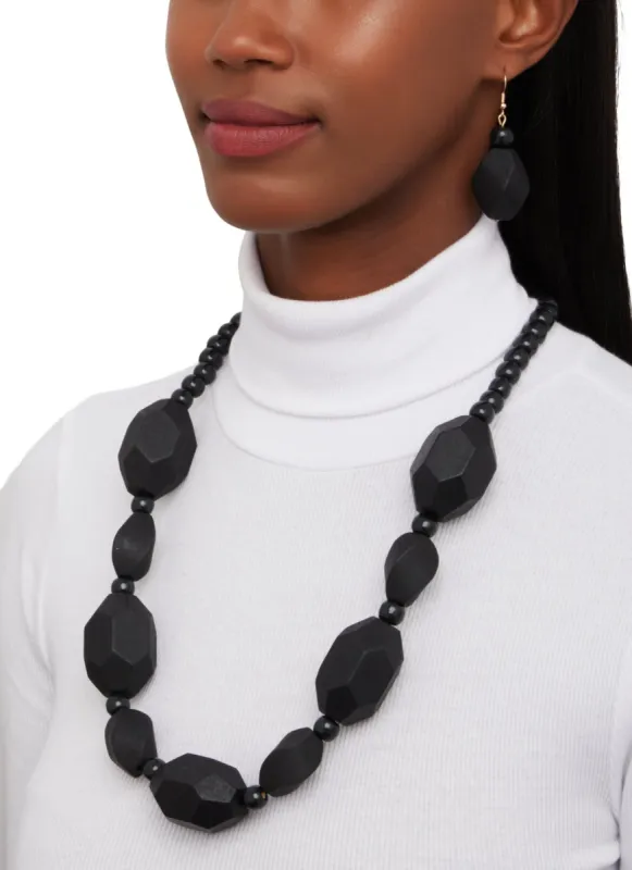 Chunky Wooden Necklace and Drop Earrings sold by Rainbow