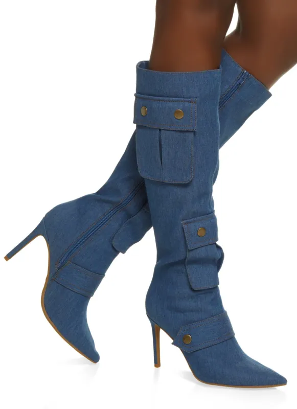 Denim Cargo Pocket Knee High Boots sold by Rainbow