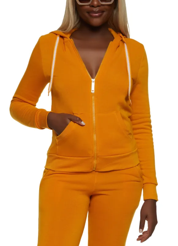 Solid Fleece Zip Front Hooded Sweatshirt sold by Rainbow