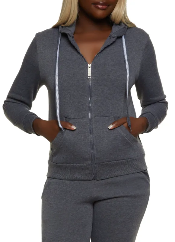 Solid Fleece Zip Front Hooded Sweatshirt sold by Rainbow