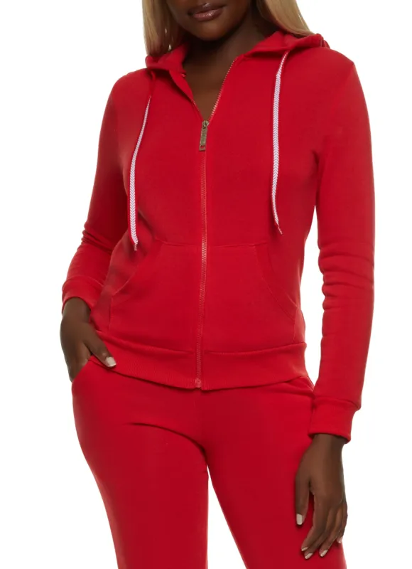 Solid Fleece Zip Front Hooded Sweatshirt sold by Rainbow