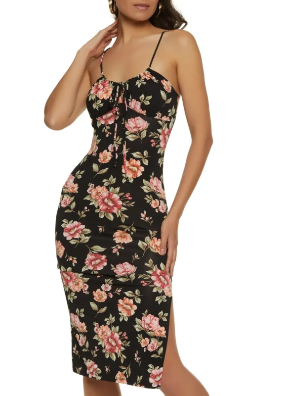 Floral Tie Neck Bodycon Dress sold by Rainbow