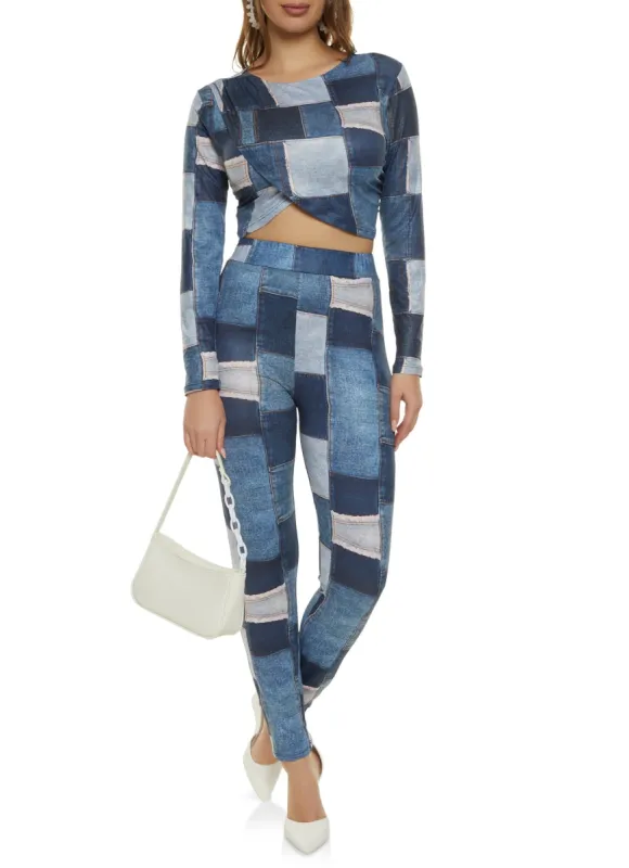 Patchwork Print Crop Top and Leggings sold by Rainbow