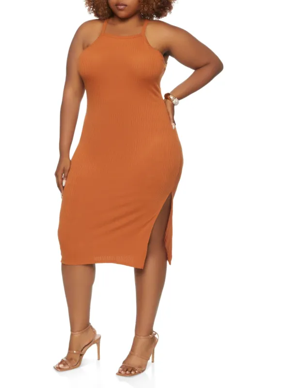 Plus Size Rib Knit Midi Cami Dress sold by Rainbow