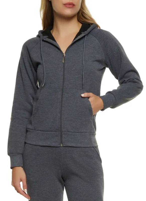 Solid Drawstring Zip Front Hoodie sold by Rainbow