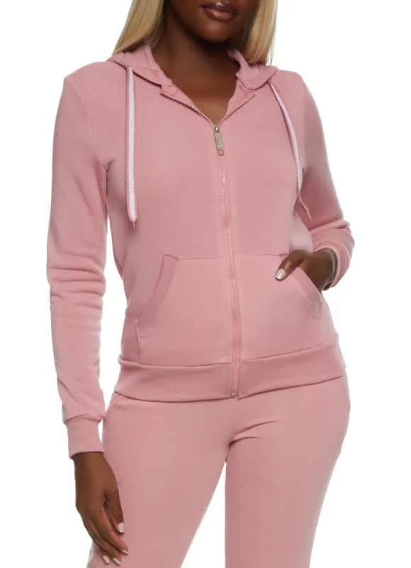 Solid Fleece Zip Front Hooded Sweatshirt sold by Rainbow